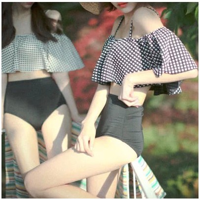Có sẵn Bikini 2 kẻ caro có gọng và mút, chất thun lạnh - Kèm ảnh tự chụp - Giá rẻ nhất HN