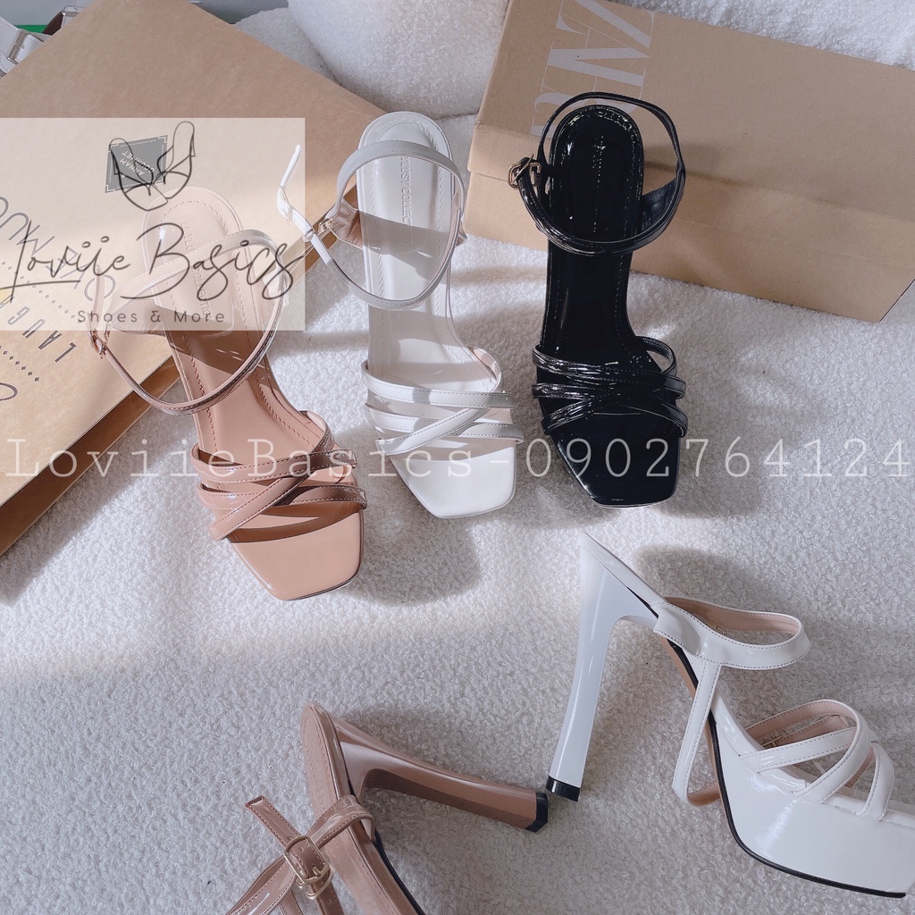 SANDAL CAO GÓT LOVIIE BASICS - GUỐC NỮ QUAI ĐAN CHÉO SI BÓNG - GIÀY THỜI TRANG ĐÚP 13 PHÂN G220822