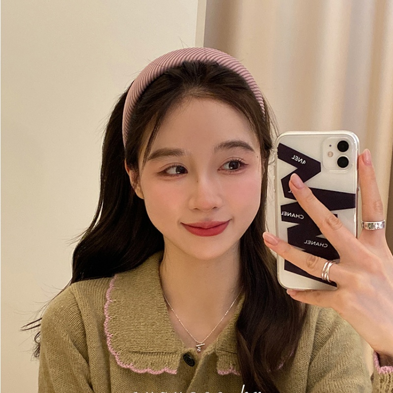 Băng Đô Cài Tóc Bản Rộng Kẻ Sọc Đơn Giản Thời Trang Hàn Quốc Cho Nữ