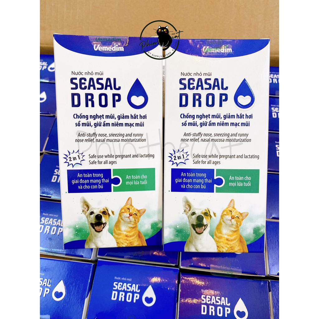 Vệ sinh nhỏ mũi chó mèo Vemedim SEASAL DROP - Chống nghẹt mũi, giảm sổ mũi, giữ ấm - Bộ 2 chai | phinthecat