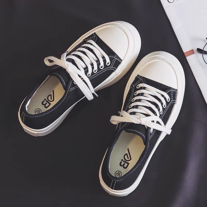 Giày Thể Thao Sneaker Nữ Vải Độn Đế 5cm BE 2 Màu Si
