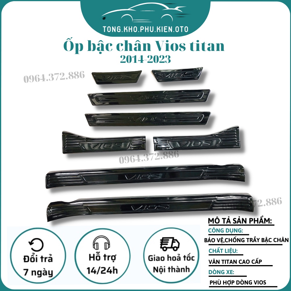Ốp Bậc Cửa, nẹp bước chân Xe Toyota Vios 2014- 2017, 2019- 2022,2023 Vân Titan cao cấp