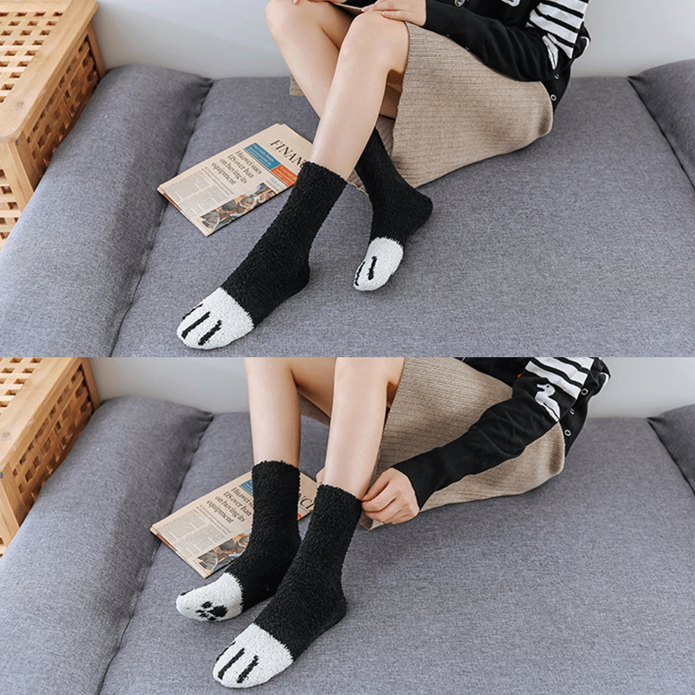 Autumn Winter Coral Velvet Socks Fashion Female Thick Warm Cartoon Cat Claw Parttern Socks Woman | BigBuy360 - bigbuy360.vn