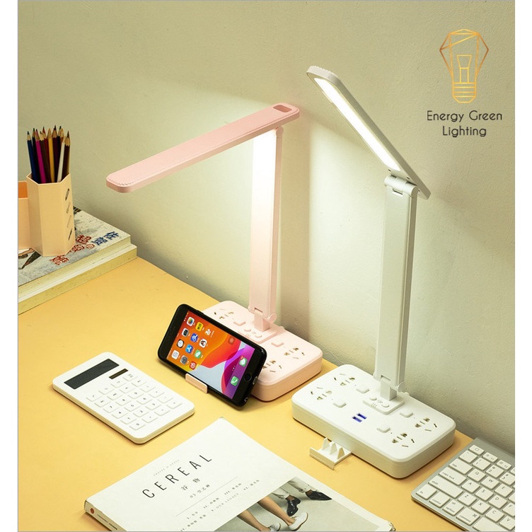 Đèn Bàn Led Energy Green Lighting Có Thể Gấp Gọn DB-3018 - Điều Khiển Từ Xa - Tích Hợp Ổ Cắm Điện, USB