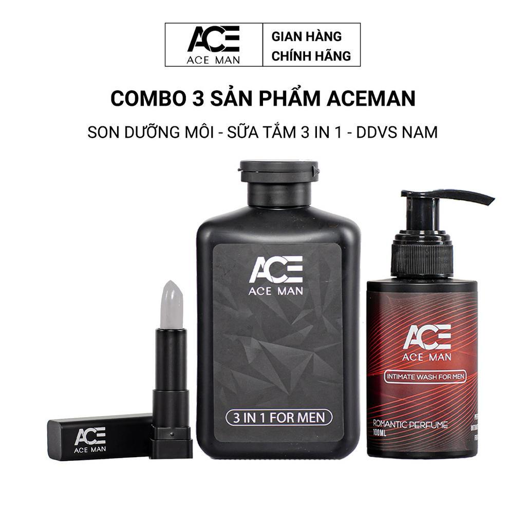 COMBO 3 sản phẩm 1 chai Sữa tắm 320ml &amp; 1 chai DDVS 100ml &amp; 1 thỏi Son dưỡng ACEMAN cho nam giới