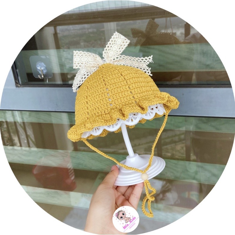 Mũ cói cho bé - Mũ cói handmade kèm nơ xinh xắn cho bé đi du lịch