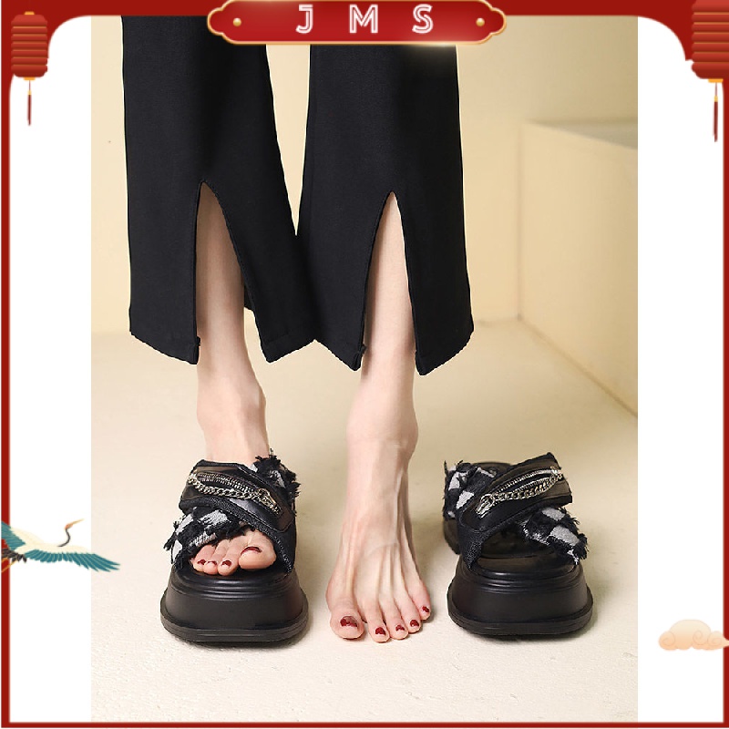 【JMS】Dép Sandal Đi Biển Đế Dày Quai Chéo Bằng Vải Canvas 2022 Mẫu Mới Thời Trang Mùa Hè Dành Cho Nữ