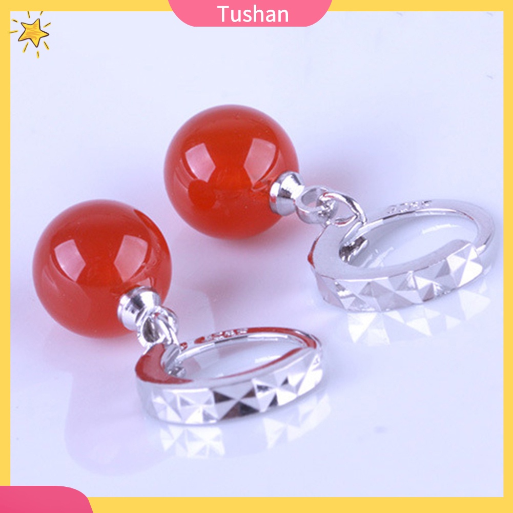 TUSH_Fashion Women Round Faux Agate Bead Dangle Drop Huggie Earrings Jewelry Gift