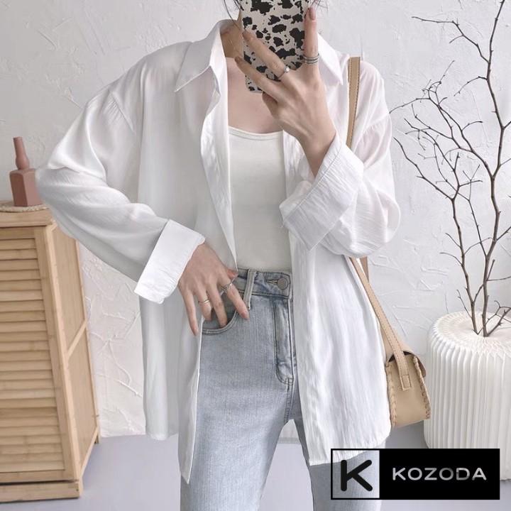 Mặc gì đẹp: Lịch sự với Áo sơ mi tăm lụa dài tay dáng rộng thời trang Hàn Quốc 4 màu chất mát Kozoda SM36