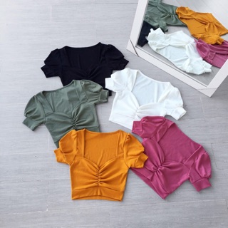 Croptop nhún ngực tay phồng