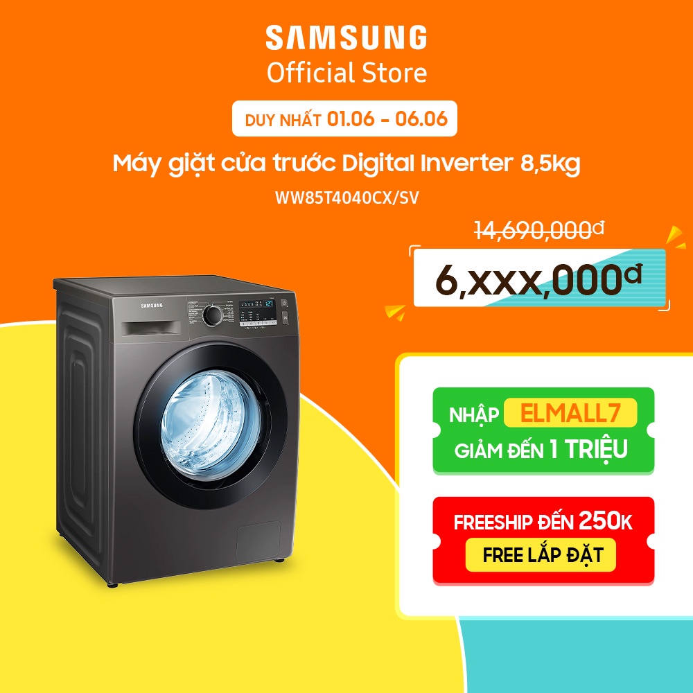 Miễn phí công lắp đặt_Máy giặt Samsung cửa trước Digital Inverter 8,5kg (WW85T4040CX)