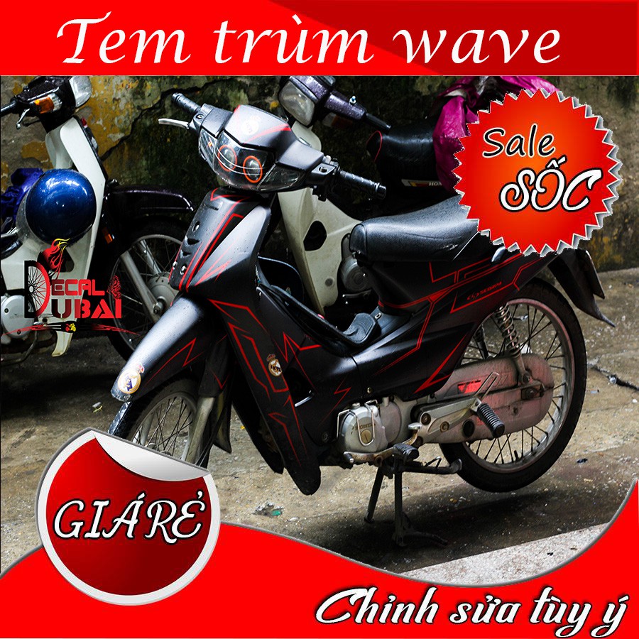 Tem Trùm Wave Nhỏ Đen Chỉ Đỏ