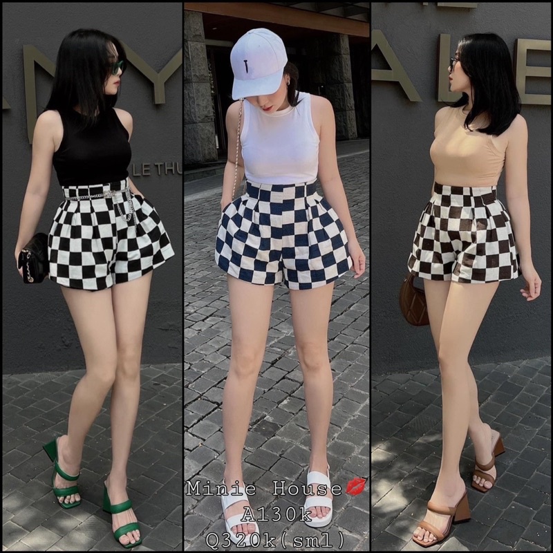 Quần shot caro lưng cao hàng TK loại 1