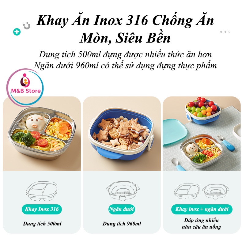 Khay Ăn Dặm Giữ Nhiệt, Inox 316, Dung Tích 500ml - KUB