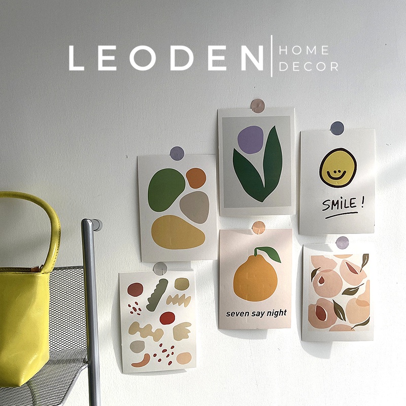 Postcard giấy dán tường trang trí phòng ngủ phong cách decor tối giản, set hình dán tường Hàn