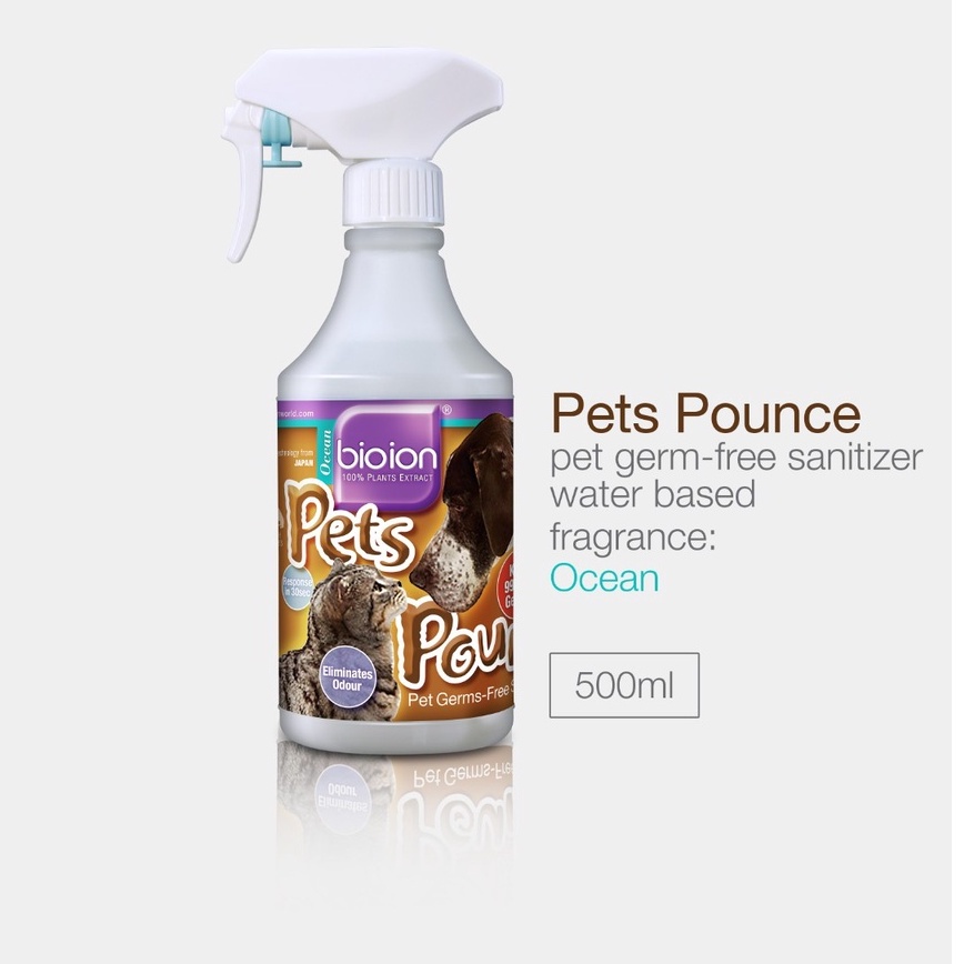 Chai Xịt BIOION PETS POUNCE PETS GERMS-FREE SANITIZER OCEAN - Khử Trùng, Khử Mùi cho Thú Cưng Hương Ocean 500ML