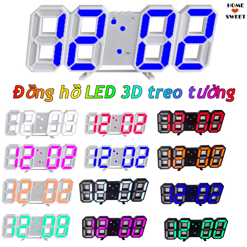 Đồng hồ LED 3D treo tường, để bàn thông minh Smart Clock(với cáp sạc USB)
