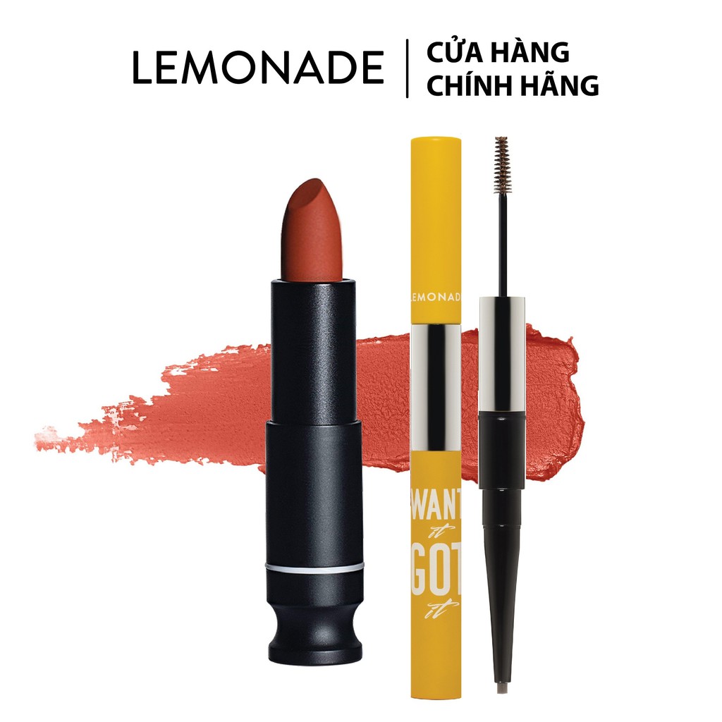 Combo Son lì dạng thỏi Lemonade Matte Addict 3.8g và Chì kẻ mày 2 đầu Want It Got It 2.75g