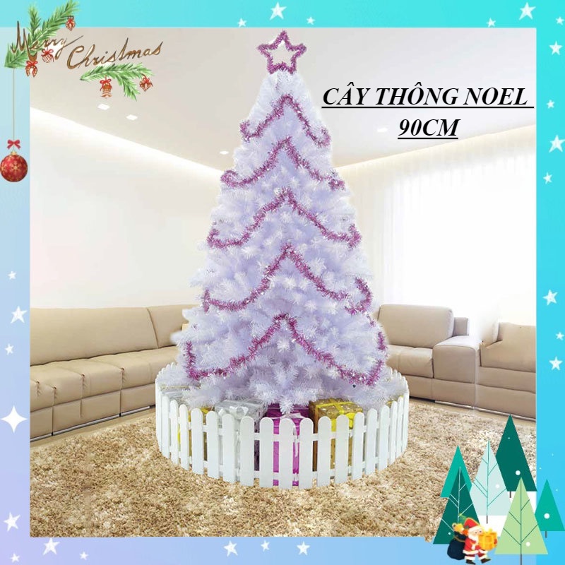 Cây thông noel 90cm màu trắng trong - cây thông noel A7 tặng ngôi sao đỉnh và dây kim tuyến trang trí giáng sinh