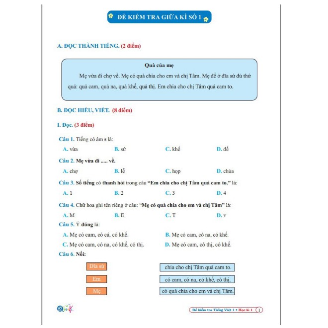 Sách - Đề Kiểm Tra Tiếng Việt 1 (Cánh Diều)