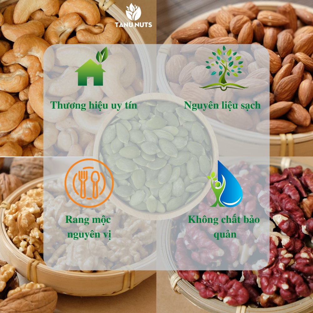 Hũ 350g hạt ngũ cốc dinh dưỡng mix 5 hạt  TANU NUTS, mix các loại hạt óc chó, điều, hạnh nhân, bí xanh tốt cho bà bầu.