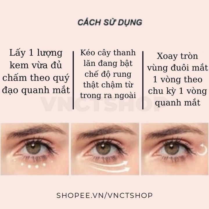 Kem dưỡng mắt có cây lăn massage mắt jomtam giảm bọng quầng thâm đầu rung chống khô nếp nhăn