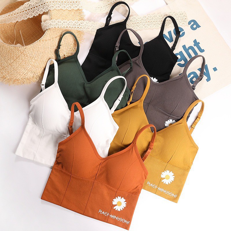 Áo Bra 2 Dây Mặc Chơi Thể Thao, Tập Gym, Yoga - Áo Bra Len Tâm Hoa Cúc Đẹp Và Sexy