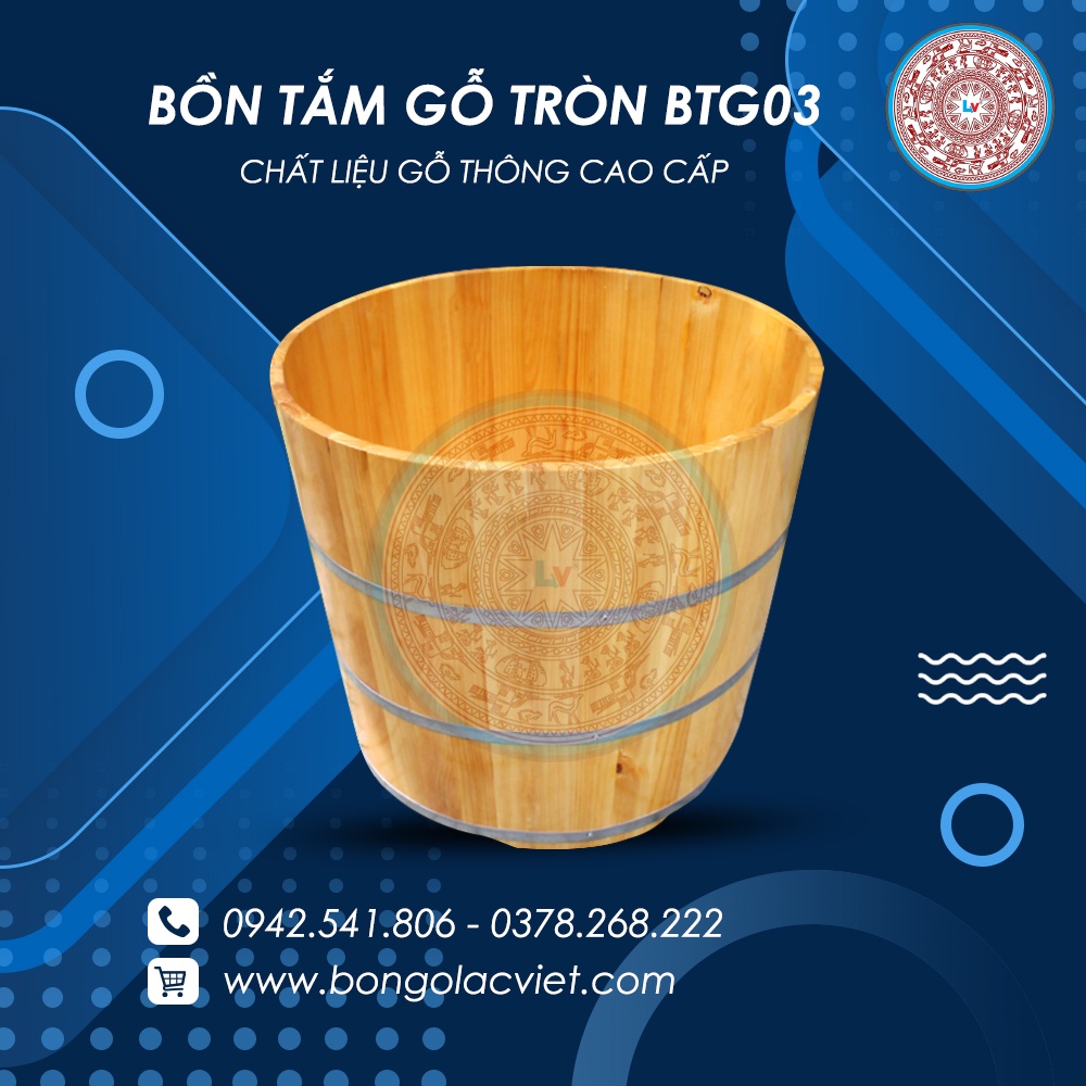 Bồn tắm tròn dáng đứng gỗ thông nhập khẩu BTG03
