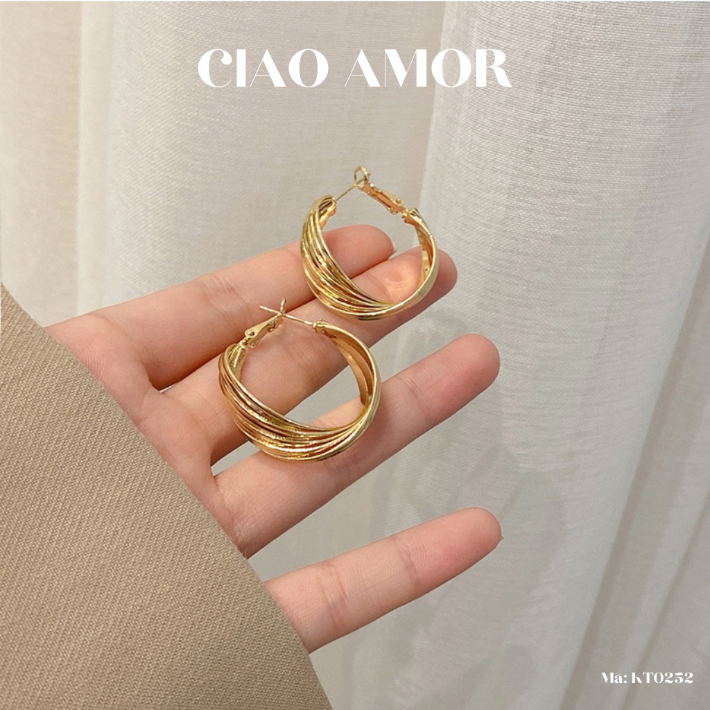 Khuyên tai nữ, Bông tai nữ tròn đuôi bạc 925 sợi đan chéo thanh lịch Trang sức Ciao Amor - KT0252