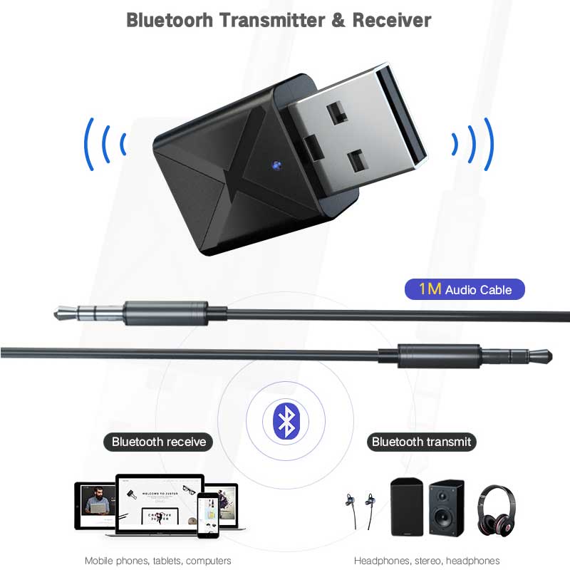 Thiết bị thu phát kết nối Bluetooth 5.0 AUX RCA USB 3.5mm 2 trong 1