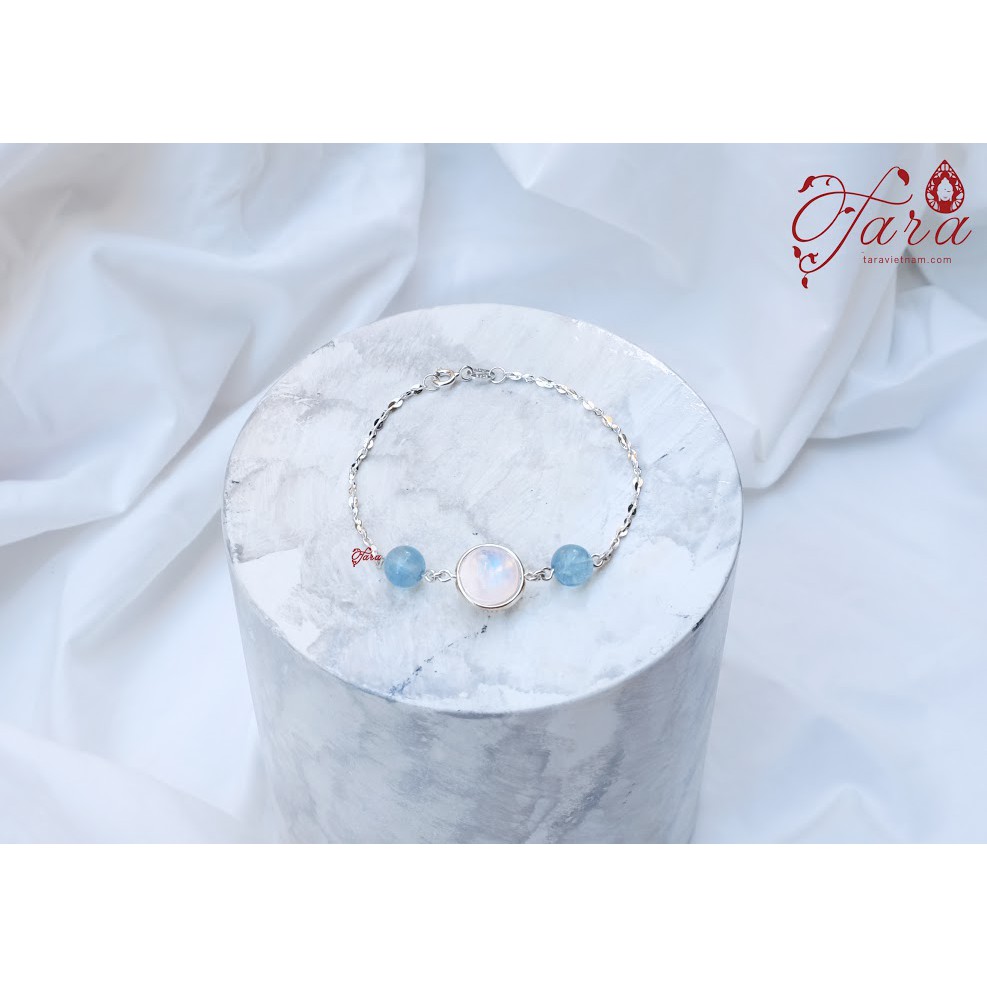 Lắc tay bạc đá Ánh Trăng ( Moonstone) mix Aquamarine I Bạc 925 Cao Cấp I