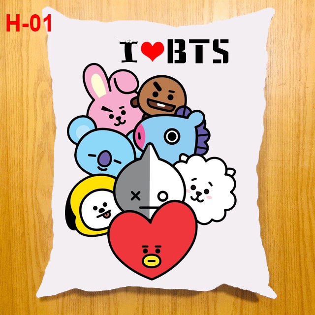 Gối bông BTS, BT21  in rõ bền đẹp, giặt không phai màu (40x50cm)