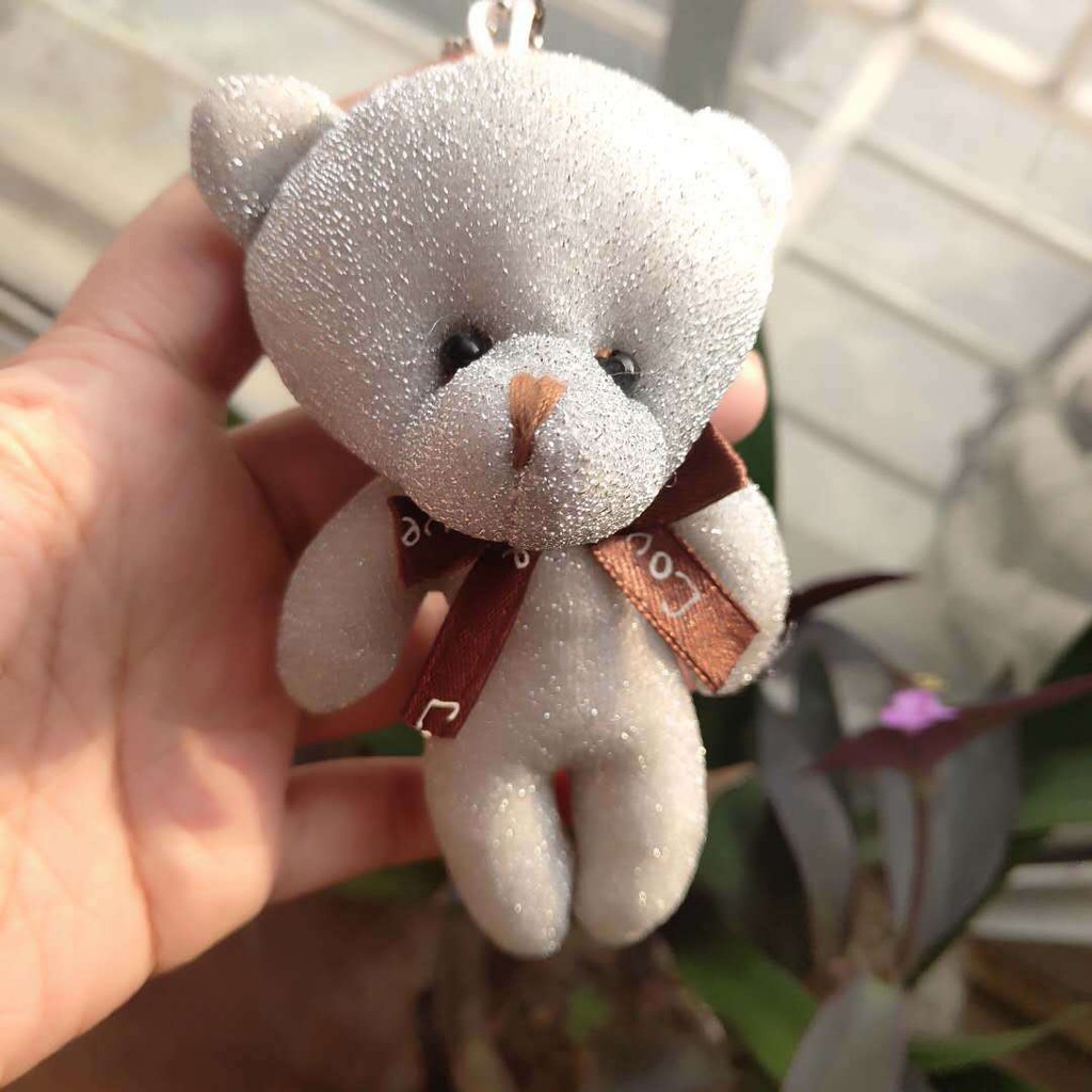 Gấu bông móc khóa teddy vải kim tuyến lấp lánh hàng cao cấp 11cm