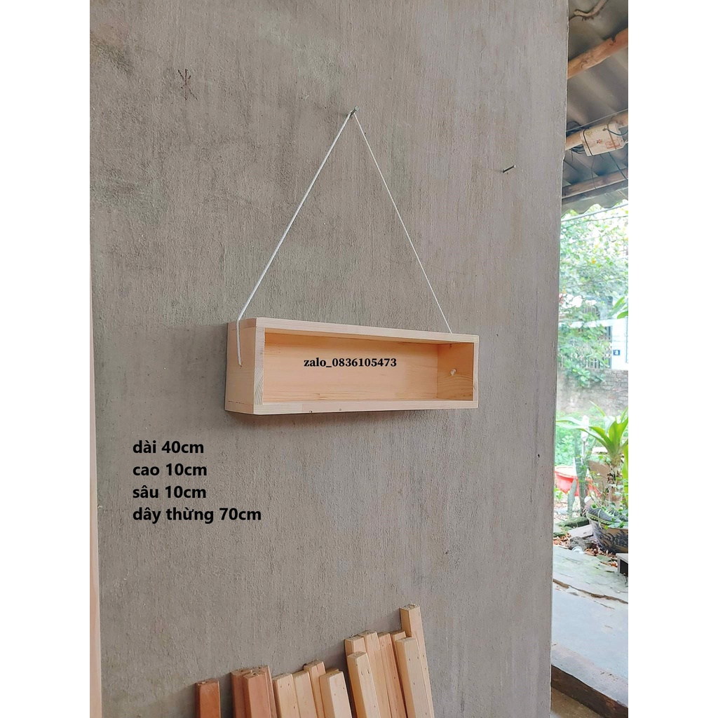 Kệ gỗ để đồ tặng kèm dây thừng và móc treo decor