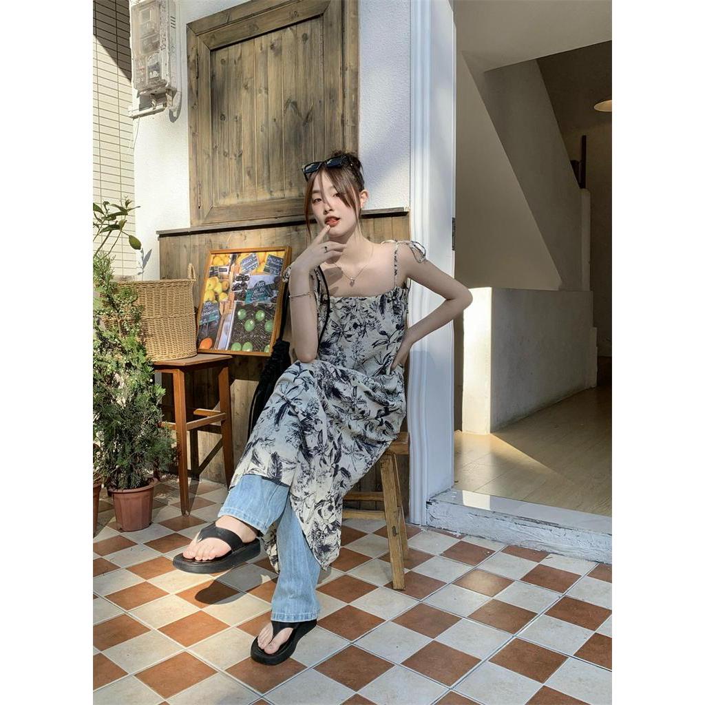 Đầm Hai Dây Xếp Ly In Họa Tiết Hoa Phong Cách vintage Hợp Thời Trang Hè