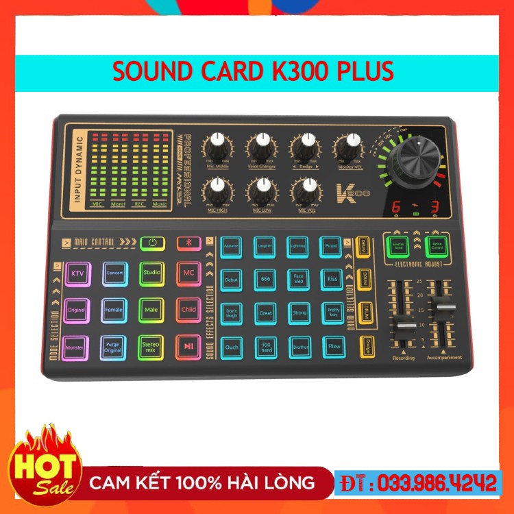 Sound Card K300 Plus Phiên Bản Mới Nhất . Hỗ Trợ Livestream Bigo, Facebook... Tích Hợp Autotune , Hiệu Ứng Gỉa Giọng