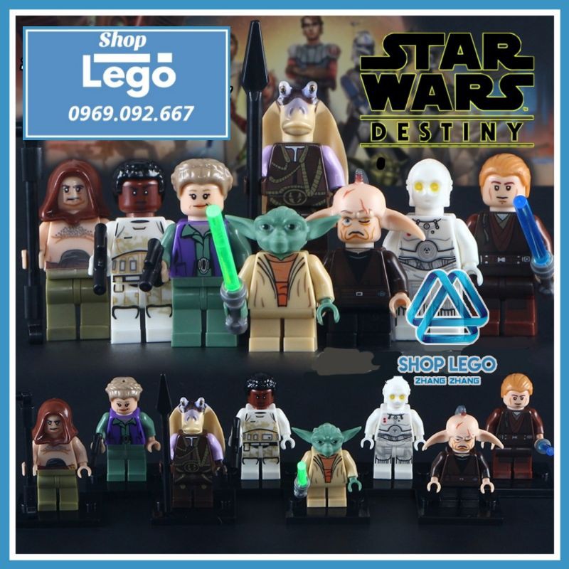 Xếp hình Star Wars Finn - Padawan - K-3PO - Yoda - Gungan - Malakili - Jedi - Leia Lego Minifigures Pogo PG8049