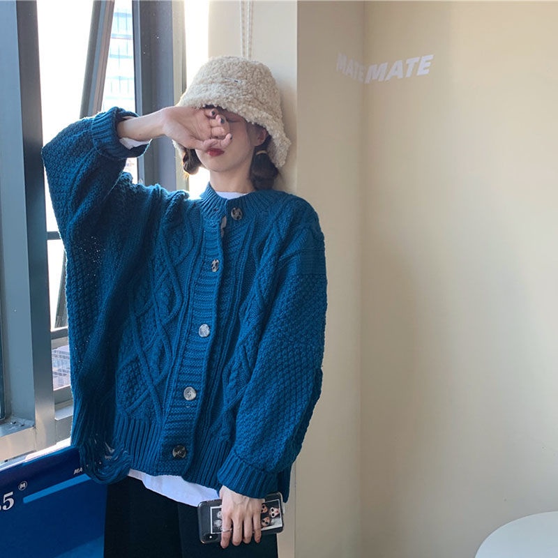 Áo khoác cardigan dáng rộng tay dài phong cách Hàn Quốc thời trang mùa thu cho nữ