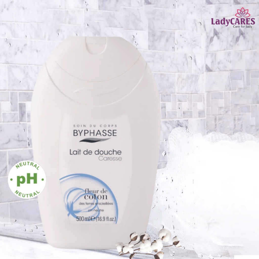 Sữa tắm dưỡng da Byphasse tinh chất hoa Cotton 500ml - Dưỡng ẩm, tăng collagen, chậm lão hóa - TẶNG 1 KHĂN NÉN