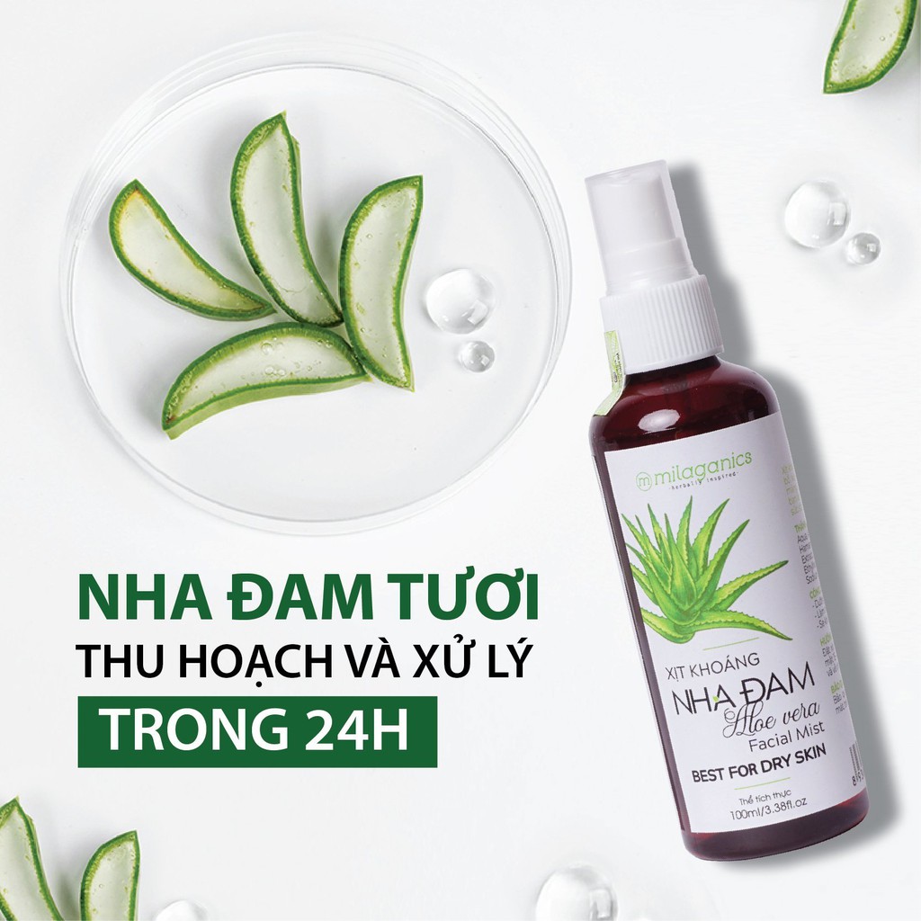 Xịt Khoáng Nha Đam Cấp Nước Tức Thì, Làm Dịu Da & Cân Bằng Độ Ẩm MILAGANICS 100ml (Chai)