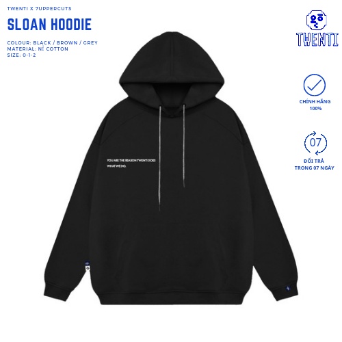 Áo hoodie TWENTI nỉ basic màu đen