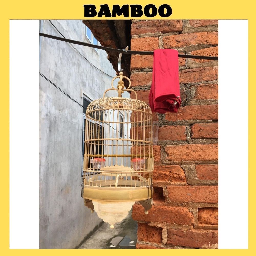 Lồng chim khuyên Bamboo lồng chim khuyên ép mộc chất liệu trúc giá rẻ kèm phụ kiện