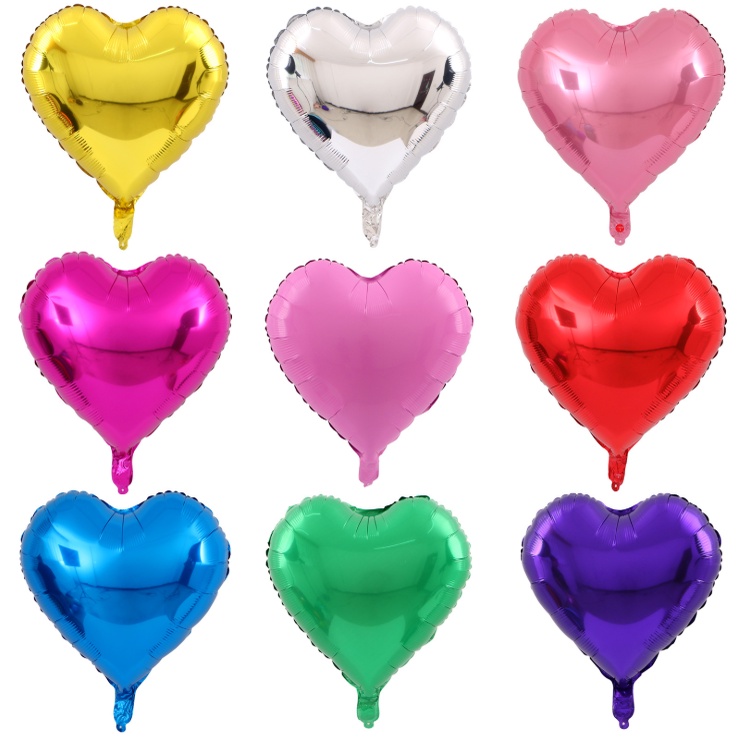 Set 10 bong bóng lá nhôm hình trái tim 10 inch 18inch 5 inch trang trí tiệc sinh nhật
