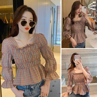 Áo Kiểu Ca Rô Dáng Ôm Dễ Phối Đồ Cho Nữ