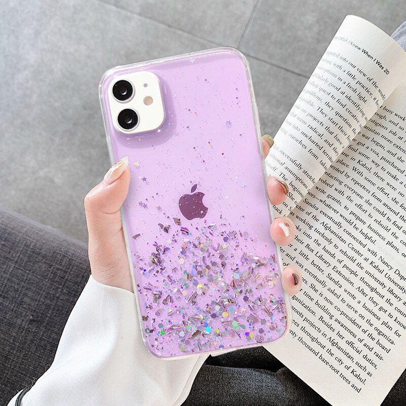 Ốp lưng điện thoại sang trọng Glitter Stars cho iPhone 11 Pro Max XR X XS Max 6 6s 7 8 Plus Vỏ trong suốt bằng Epoxy mềm cho iPhone SE 2020 Cho iPhone XS Max iPhone XS iPhone 11 iPhone 11 Pro