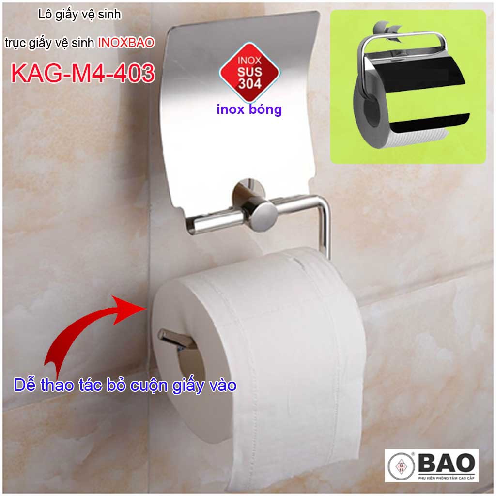 Hộp đựng giấy vệ sinh Inox Bảo KAG-M4-403, Móc giấy toilet SUS304 inox đế dập khuôn tròn cao cấp thiết kế tuyệt đẹp