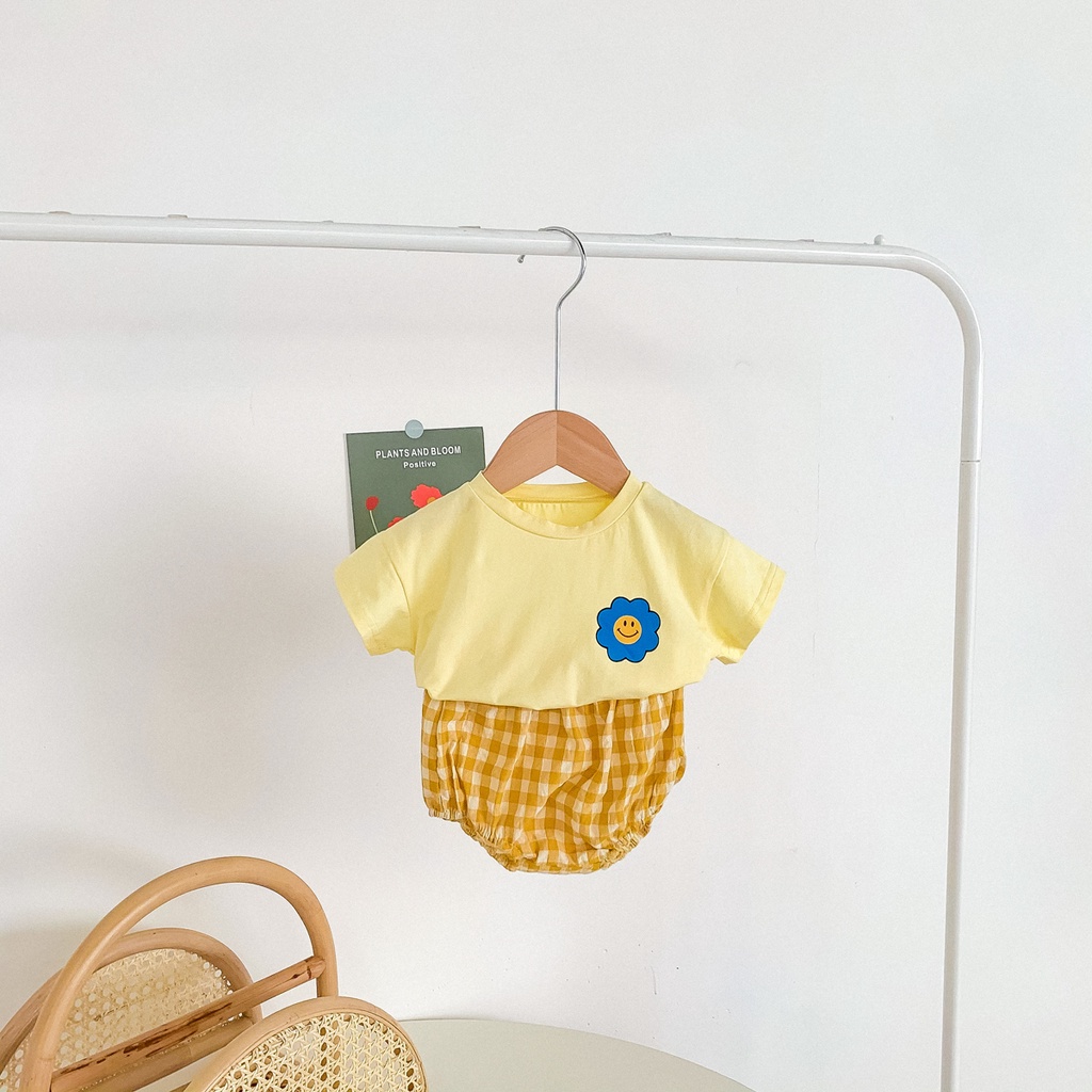 Áo hoa và Quần ngắn sọc caro phong cách mùa hè cho bé trai/ bé gái sơ sinh và tập đi