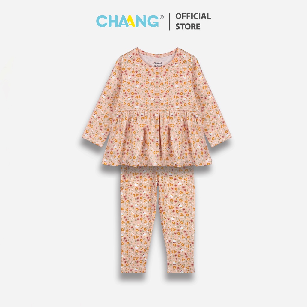 [CHAANG] Bộ dài tay babydoll bé gái Park thỏ hồng