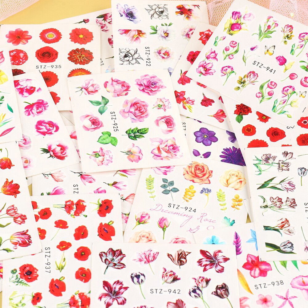 Set 24 sticker dán móng hình hoa và bướm trang trí xinh xắn