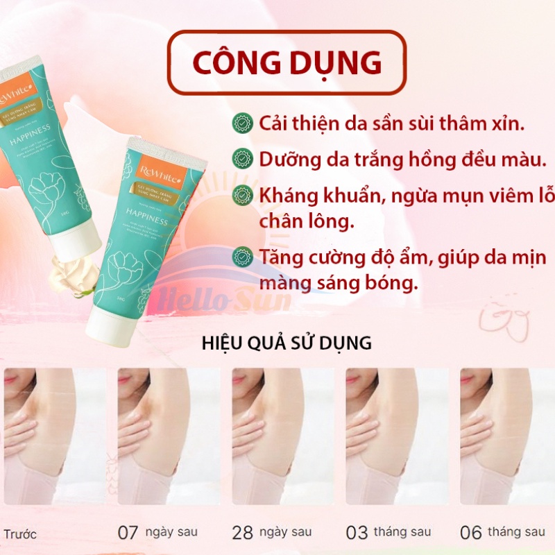 Gel dưỡng trắng mờ thâm Rewhitez giảm mờ thâm nách đầu gối mông mụn làm hồng vùng kín nhũ hoa- 50G Happiness tuýp xanh